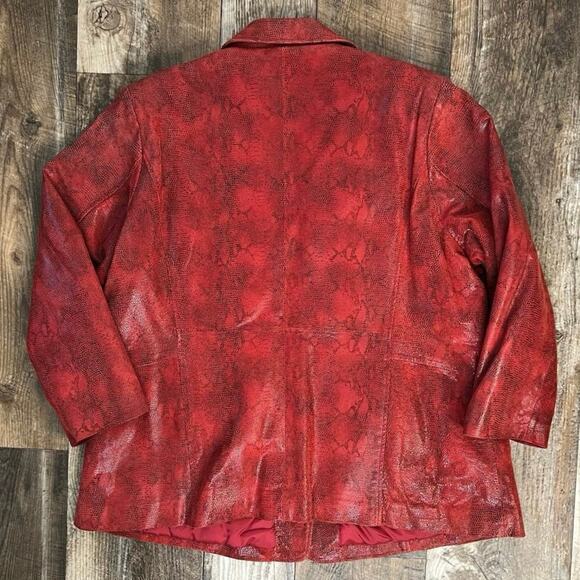Vintage Y2K Red Genuine Leather Snakeskin Print Blazer Jacket Plus Size 3X - Picture 7 of 10